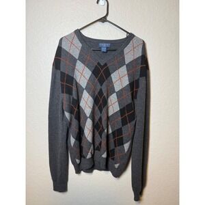 Joseph & Lyman Argyle Sweater V-Neck 100% Cashmere Pullover Classic Style